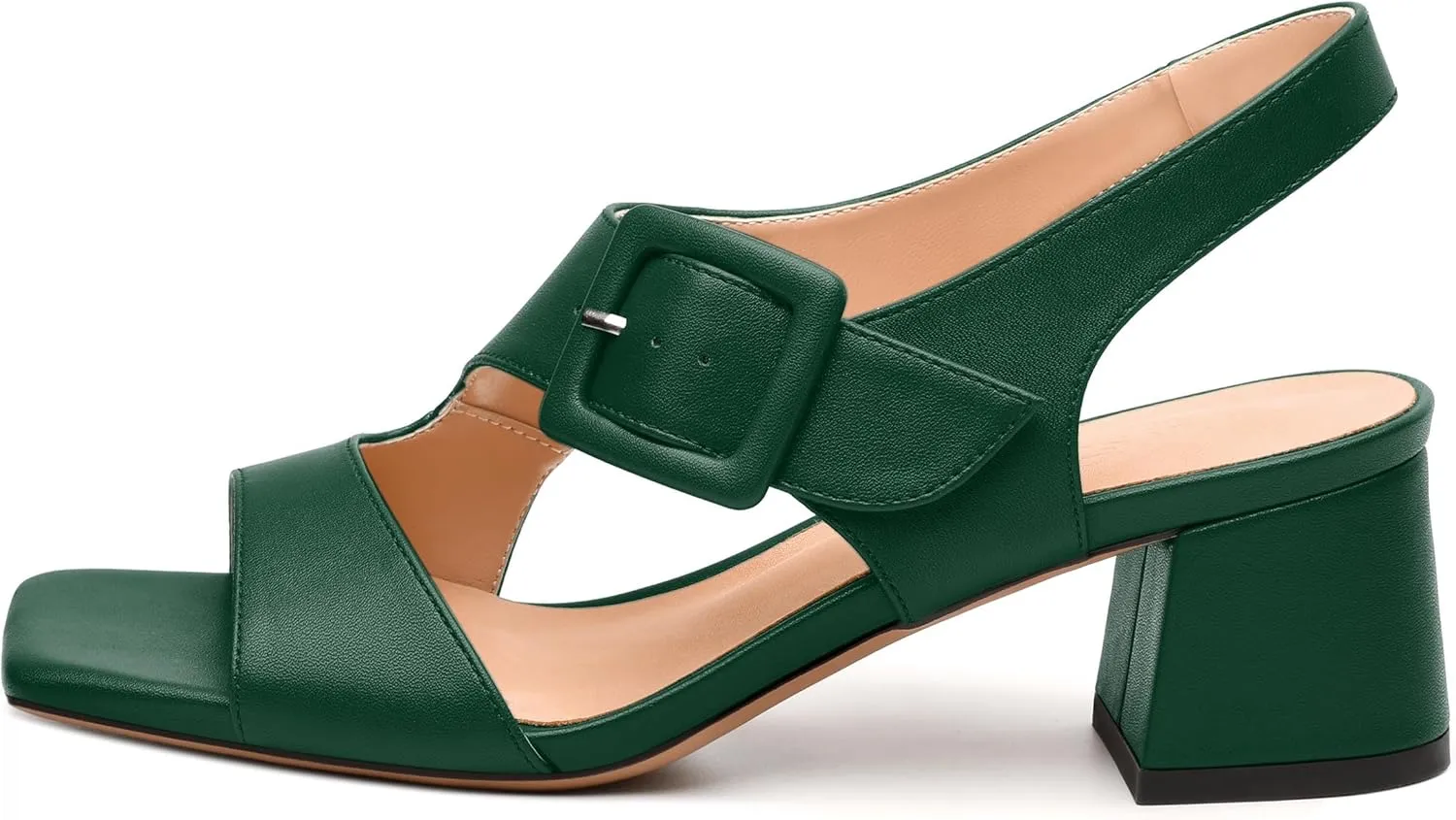 Womens Heeled Sandals Shoes, Square Peep Toe Mid Block Heel Ankle Strap Sandals for Women, Leather Insole Open Toe Chunky Heel Sandals 2"