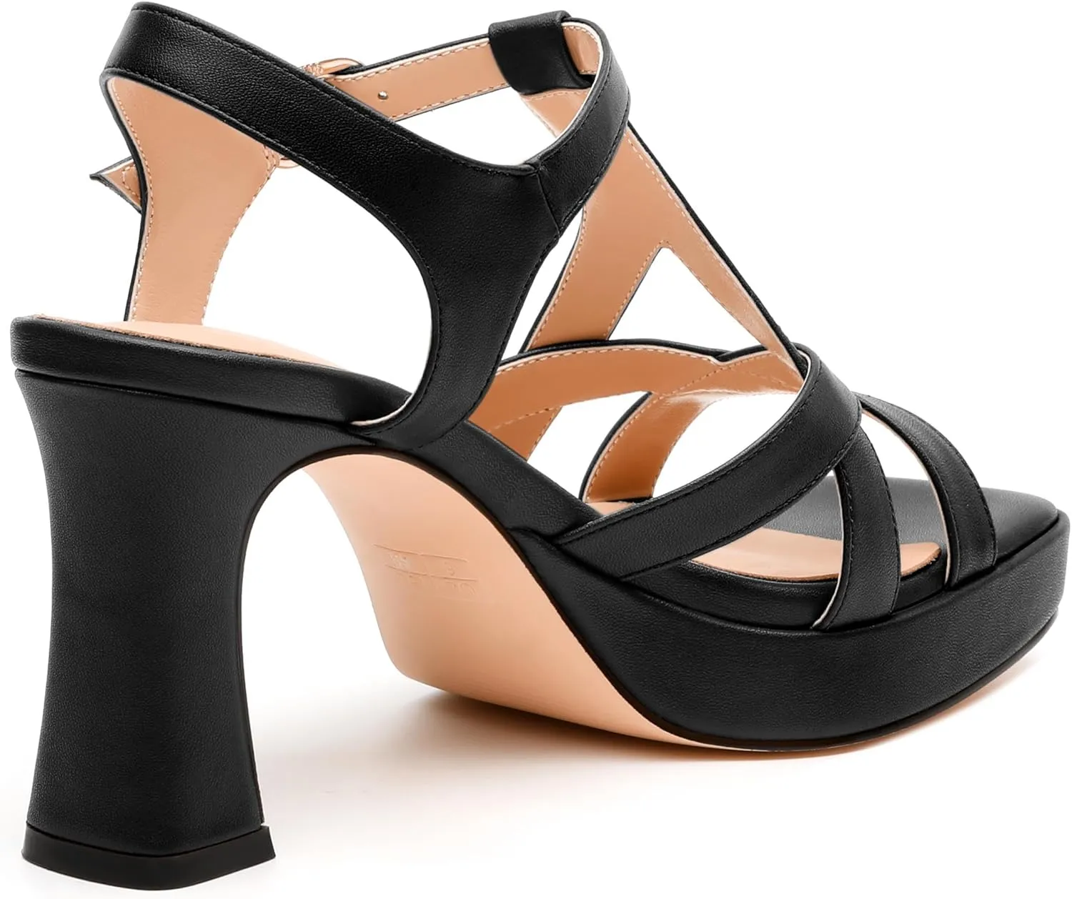 Womens Heeled Sandals, Square Open Toe Small Chunky Heel Platform Sandals for Women, Leather Insole T-strap Daily Comfort Dressy Sandals 3.3"