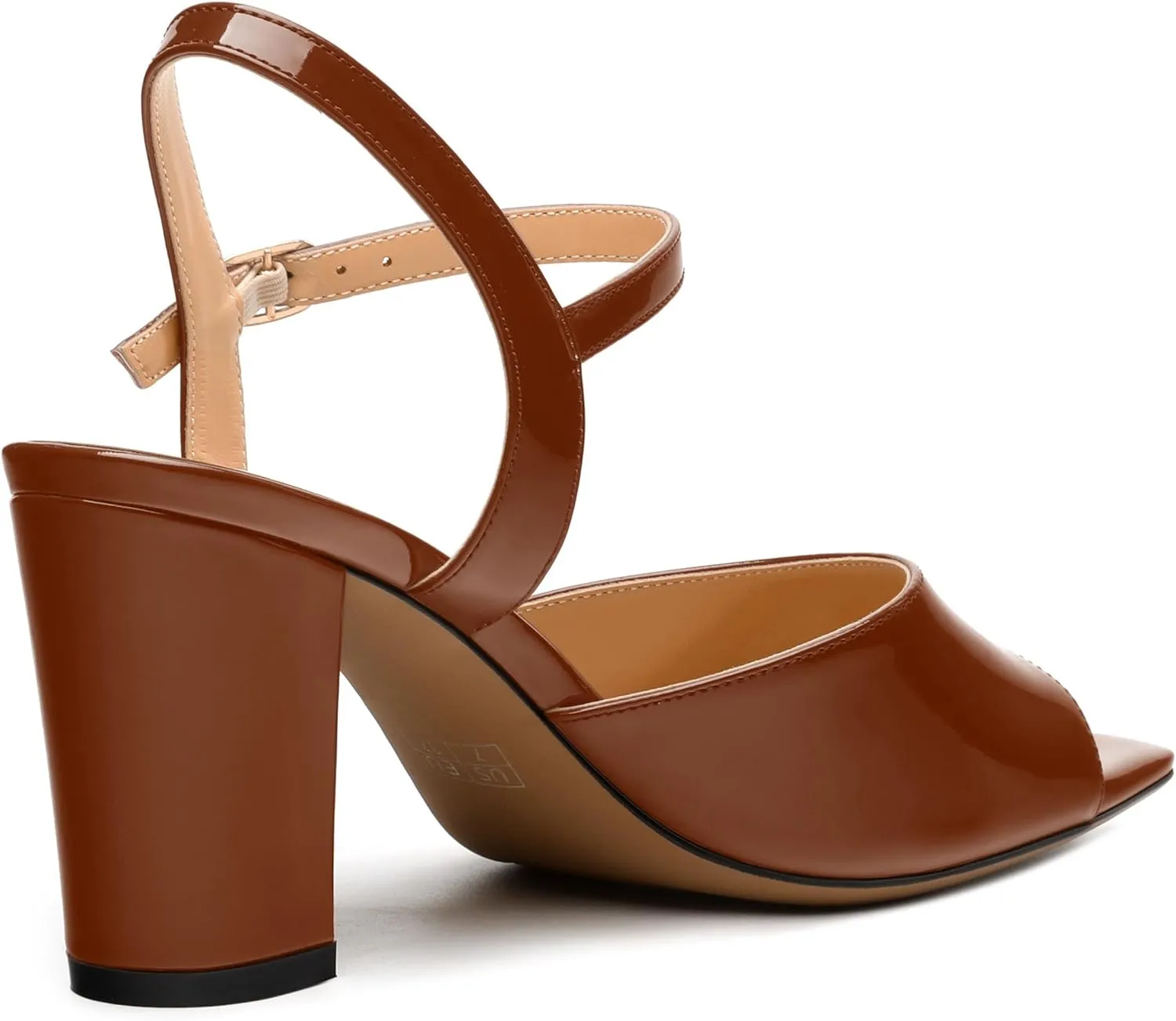 Womens Heeled Sandals Square Toe Ankle Strap Sandals High Block Chunky Heels Party Wedding Dress Slingback Sandals 3.3