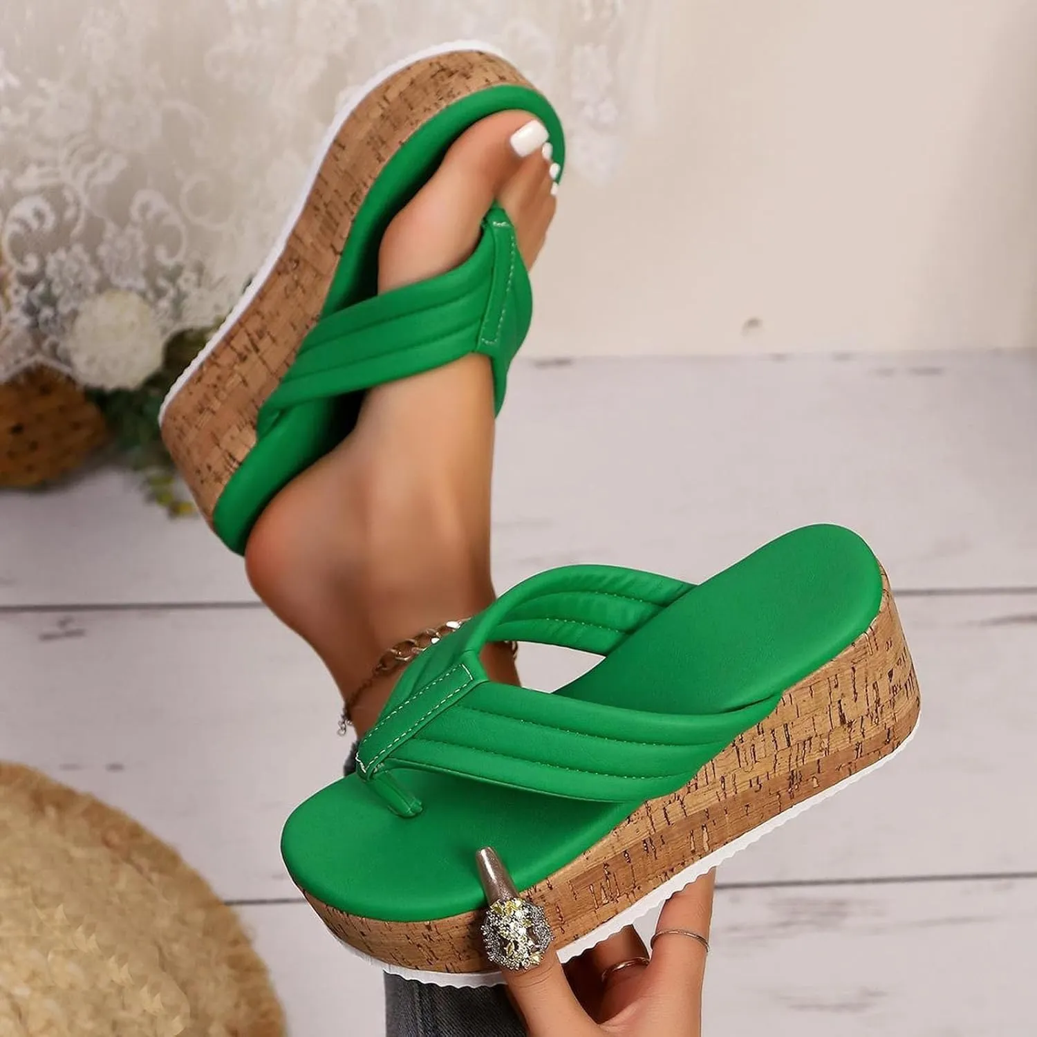 Womens High Platform Wedge Flip Flop Sandals Comfortable Soft Cushion Wedge Flip Flops, Summer Thong Wedge Platform Sandals Beach Outdoor Clip Toe Walking Sandal