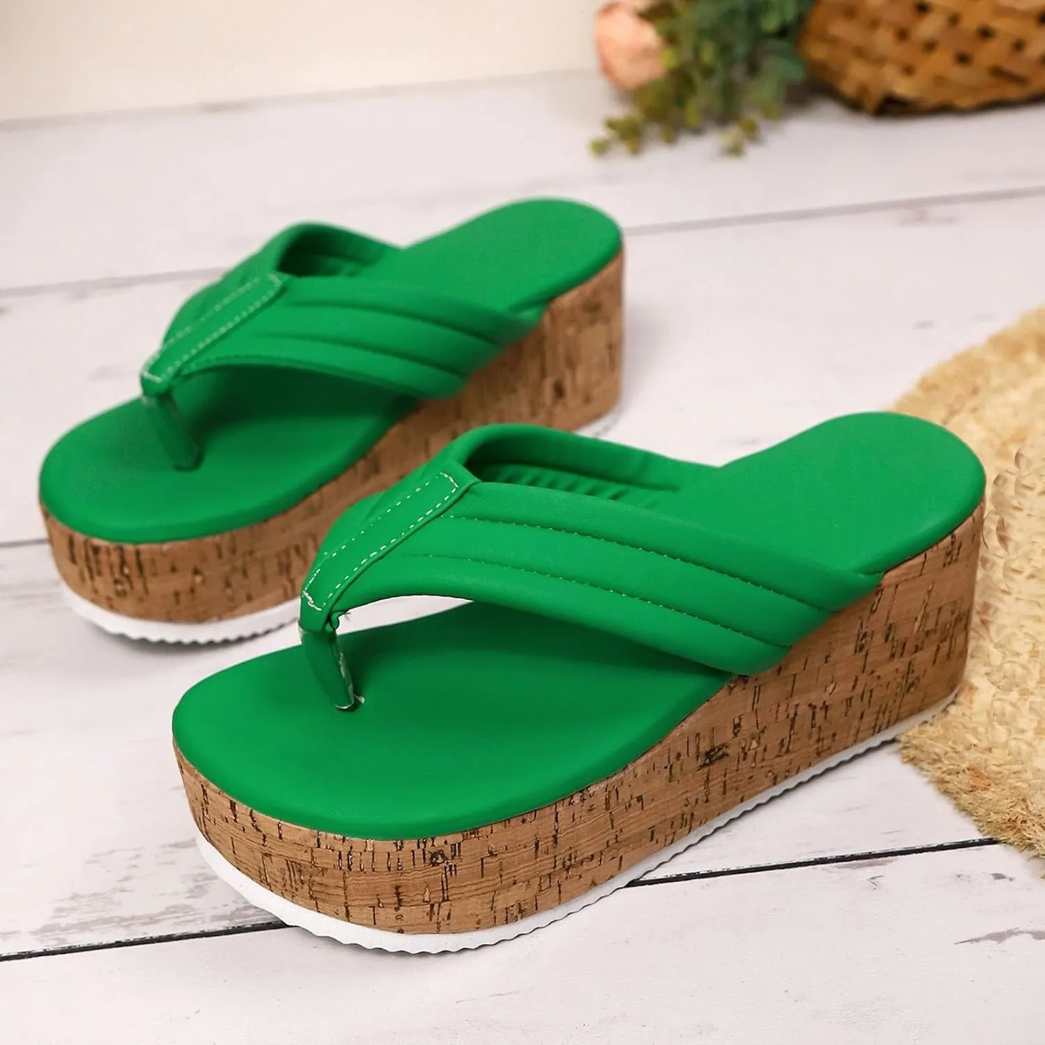 Womens High Platform Wedge Flip Flop Sandals Comfortable Soft Cushion Wedge Flip Flops, Summer Thong Wedge Platform Sandals Beach Outdoor Clip Toe Walking Sandal