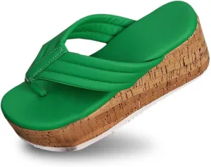 Womens High Platform Wedge Flip Flop Sandals Comfortable Soft Cushion Wedge Flip Flops, Summer Thong Wedge Platform Sandals Beach Outdoor Clip Toe Walking Sandal