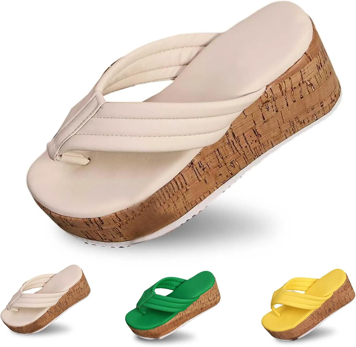 Womens High Platform Wedge Flip Flop Sandals Comfortable Soft Cushion Wedge Flip Flops, Summer Thong Wedge Platform Sandals Beach Outdoor Clip Toe Walking Sandal