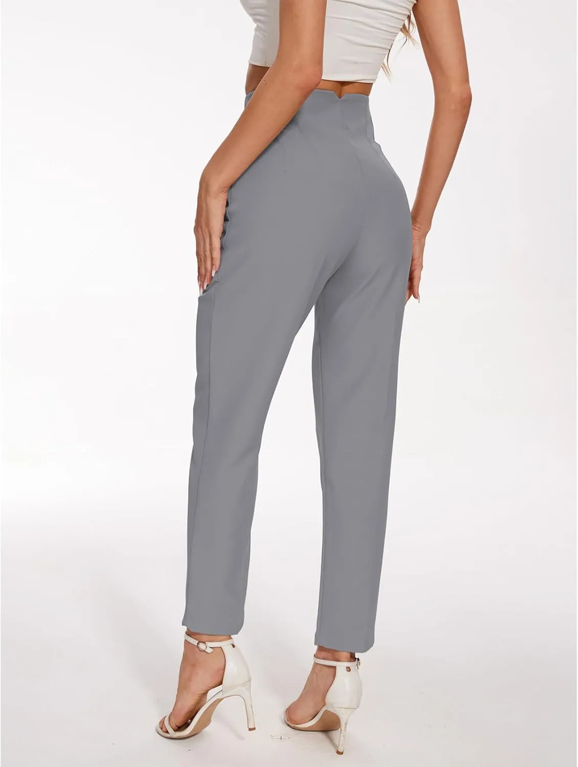 Women's High Waisted Pants - Straight Leg Dress Trousers with Pockets and Seam Design for Business Office Casual