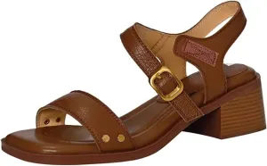 Womens Leather Adjust Ankle Buckle Chunky Heel Sandals Retro Comfortable Square Peep Toe Mid Block Heel Slingback Sandals for Travel Party Dressy