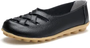 Womens Leather Loafers Summer Breathable Hollow Out Closed Toe Slip-On Sandals Casual Lightweight Soft Sole Nurse Work Walking Shoes Comfortable Casual Fisherman Sandals