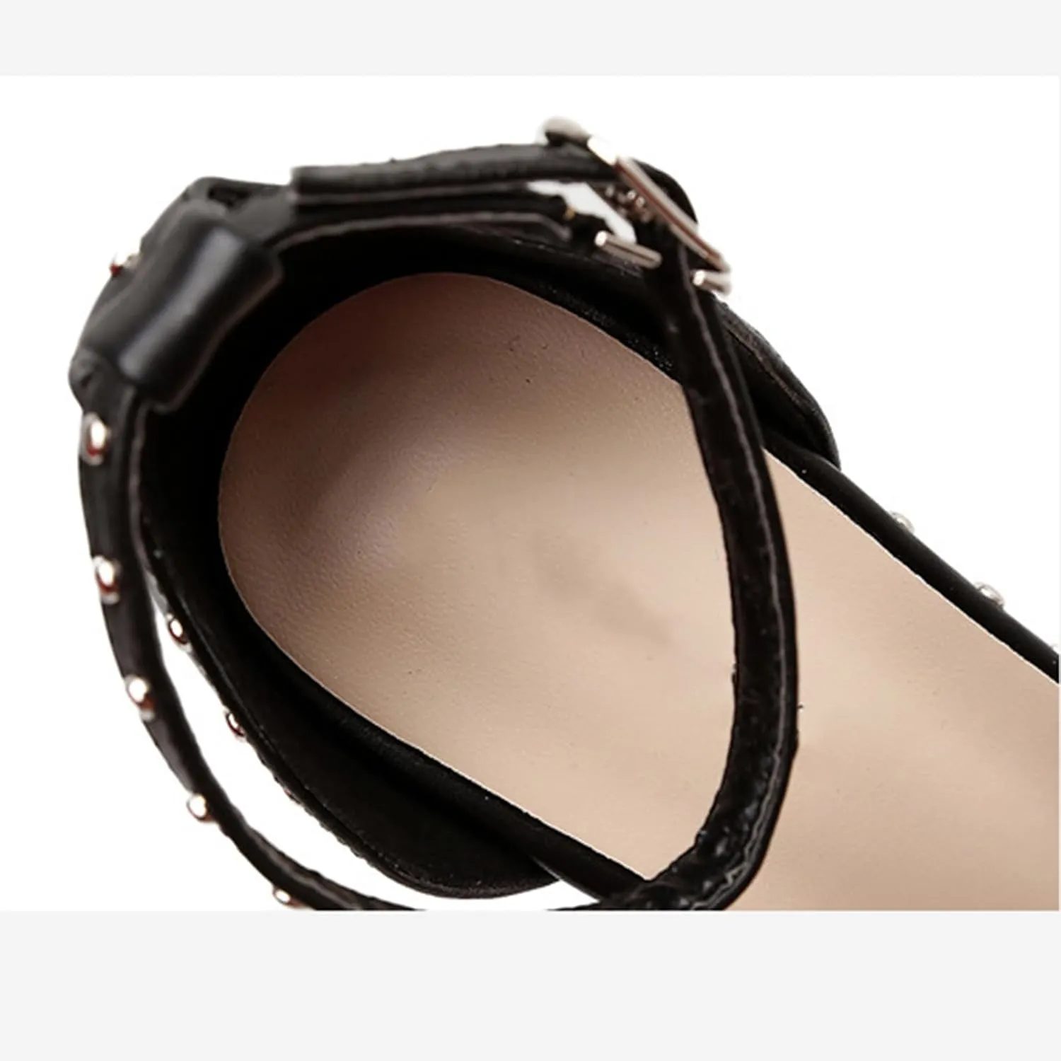 Women's Leather Open Toe Ankle Strap Buckle Stiletto High Heel Sandals Round Head Fashion Rivet High Heel Sandals Sexy Strap Sandals