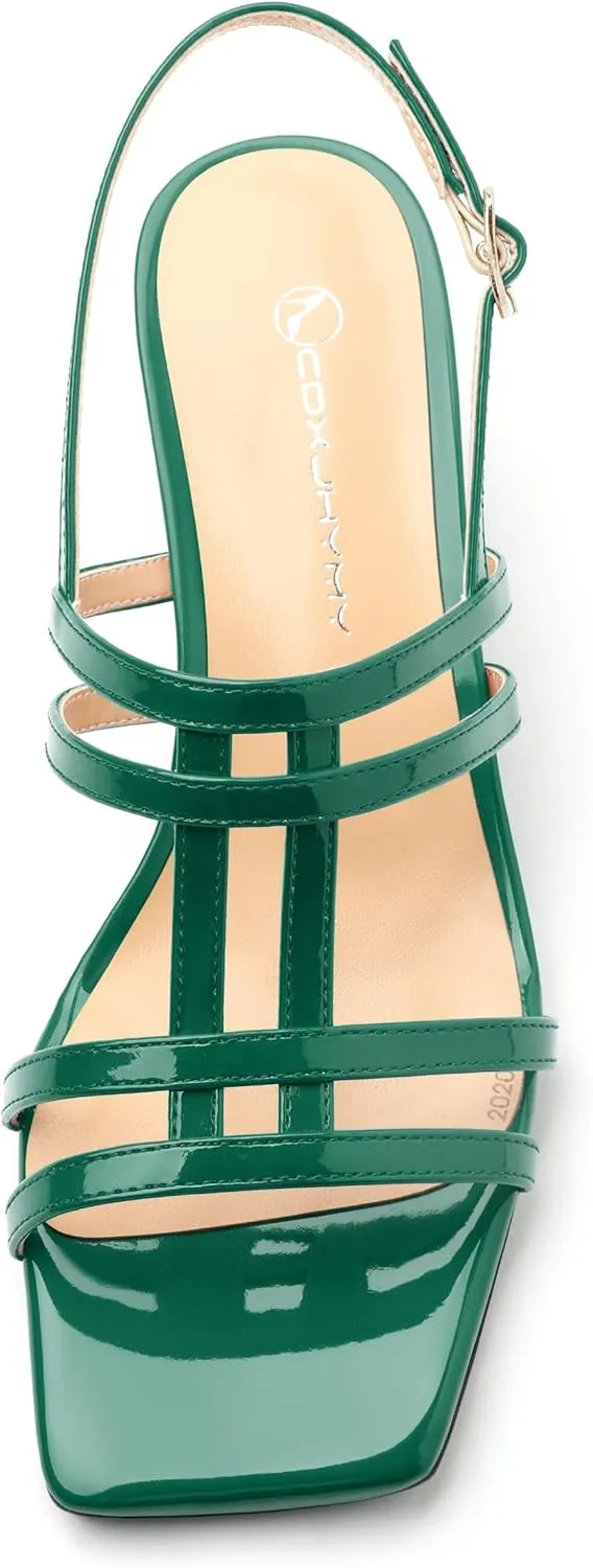Women's Low Heels Strappy Sandals Square Open Toe Ankle Strap Low HeeL Sandals Comfort Dress Party Wedding Shoes 2"