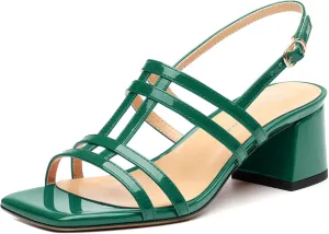 Women's Low Heels Strappy Sandals Square Open Toe Ankle Strap Low HeeL Sandals Comfort Dress Party Wedding Shoes 2"