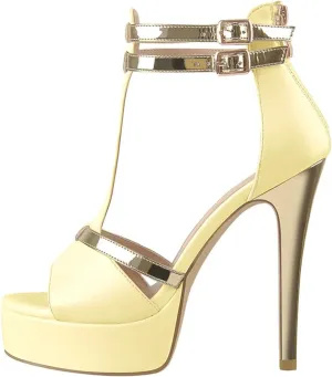 Women's Matte White Buckle Sandals - Metal Strap Thin Heel Platforms