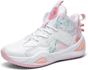 Womens Multicolor Breathable Mesh Lace Up Basketball Shoes Fashion High Top Non-Slip Running Sneakers Casual Athletic Tennis Walking Shoes