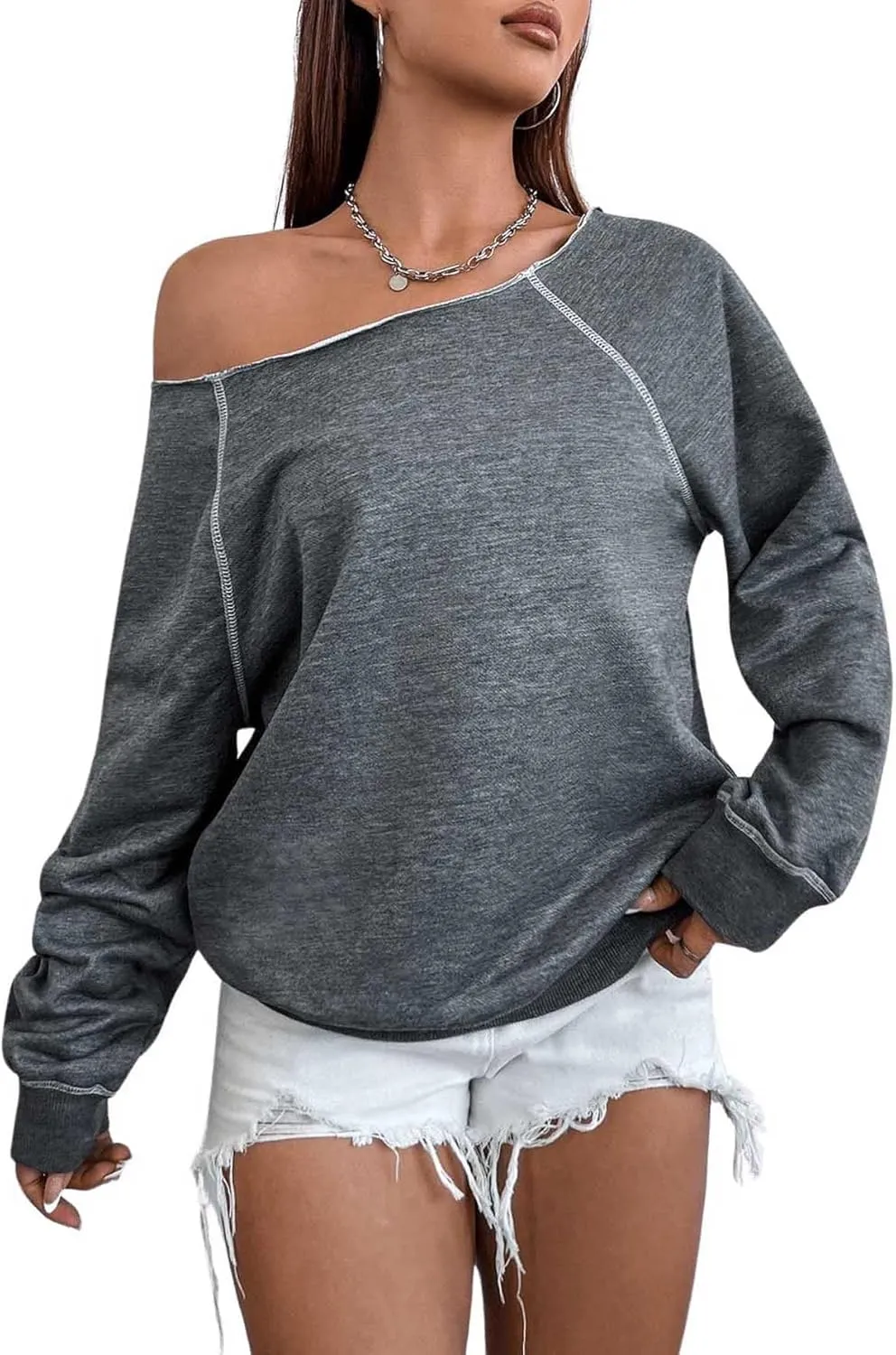 Women's Off The Shoulder Sweatshirts Long Sleeve Pullover Tops Trendy Y2k Fall Tops