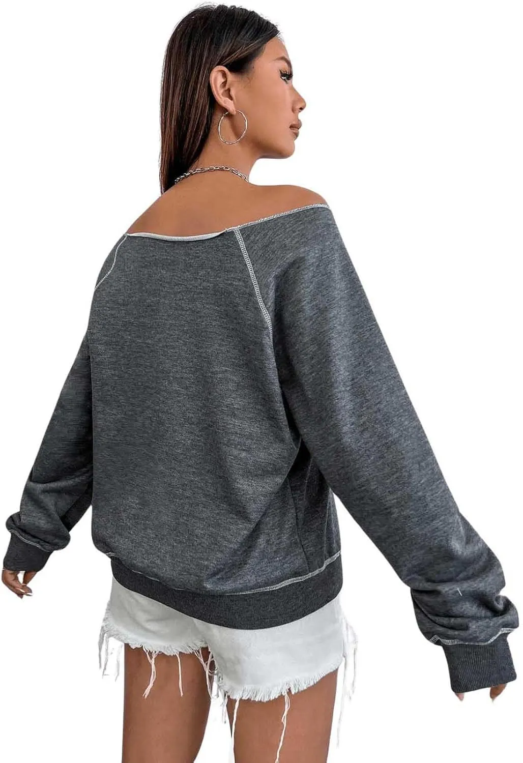 Women's Off The Shoulder Sweatshirts Long Sleeve Pullover Tops Trendy Y2k Fall Tops