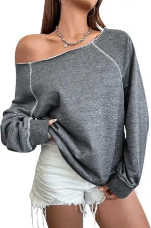 Women's Off The Shoulder Sweatshirts Long Sleeve Pullover Tops Trendy Y2k Fall Tops