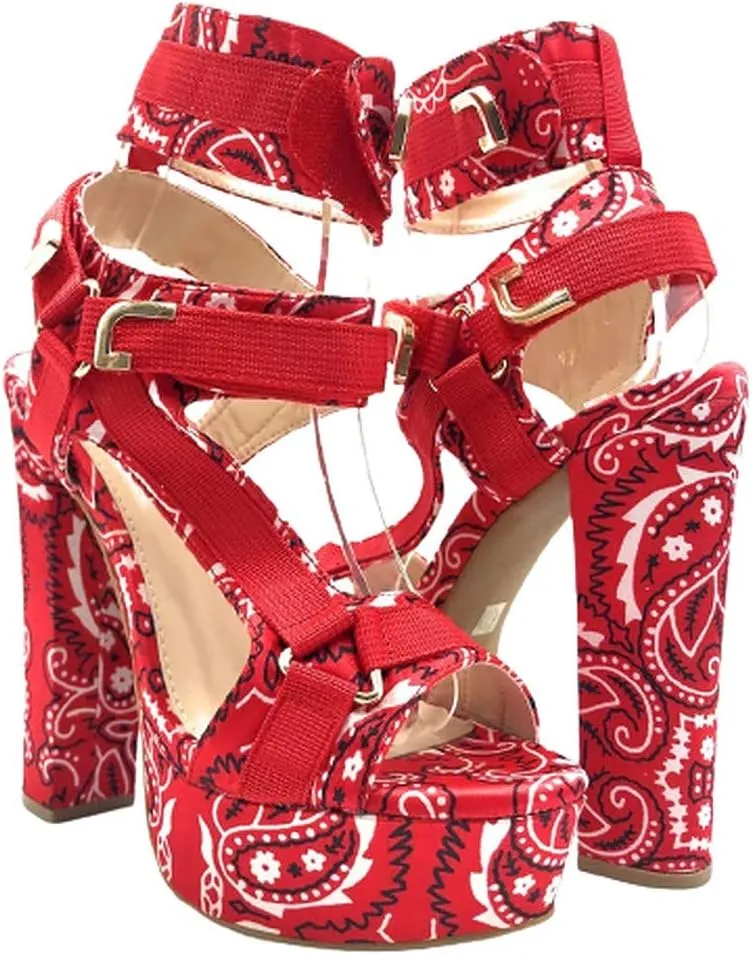 Women's Open Toe Strappy Chunky Platform High Heel Sandals