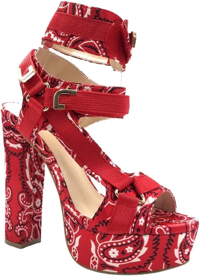 Women's Open Toe Strappy Chunky Platform High Heel Sandals
