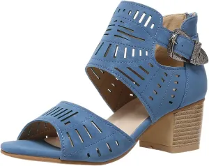 Womens Peep Toe Booties Summer Cutout Side Ankle Strap Buckle Chunky Low Heels Dressy Sandals with Back Zipper High Heel Hollow Out Heeled Stacked Sandal Black Slingback