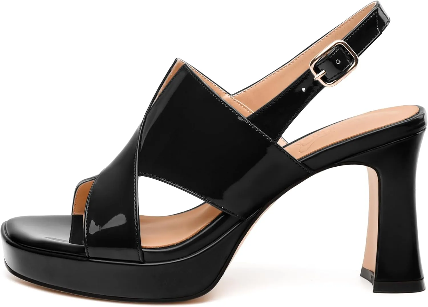 Womens Platform Ankle Strap Sandals, Square Toe Chunky Heel Leather Insole Sandals for Women, Block Heel Strappy Sandals with Buckle 3.3"