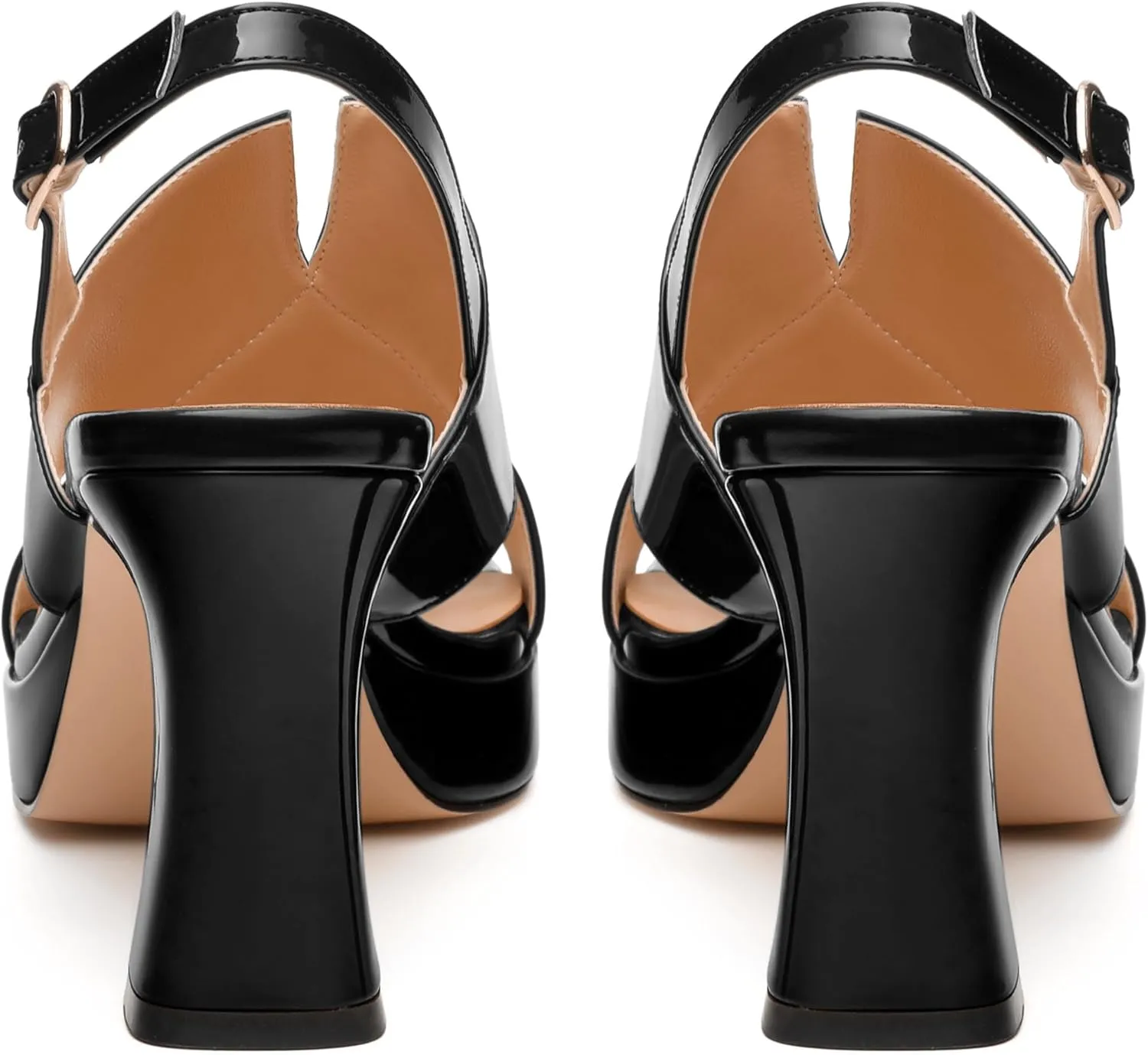 Womens Platform Ankle Strap Sandals, Square Toe Chunky Heel Leather Insole Sandals for Women, Block Heel Strappy Sandals with Buckle 3.3"