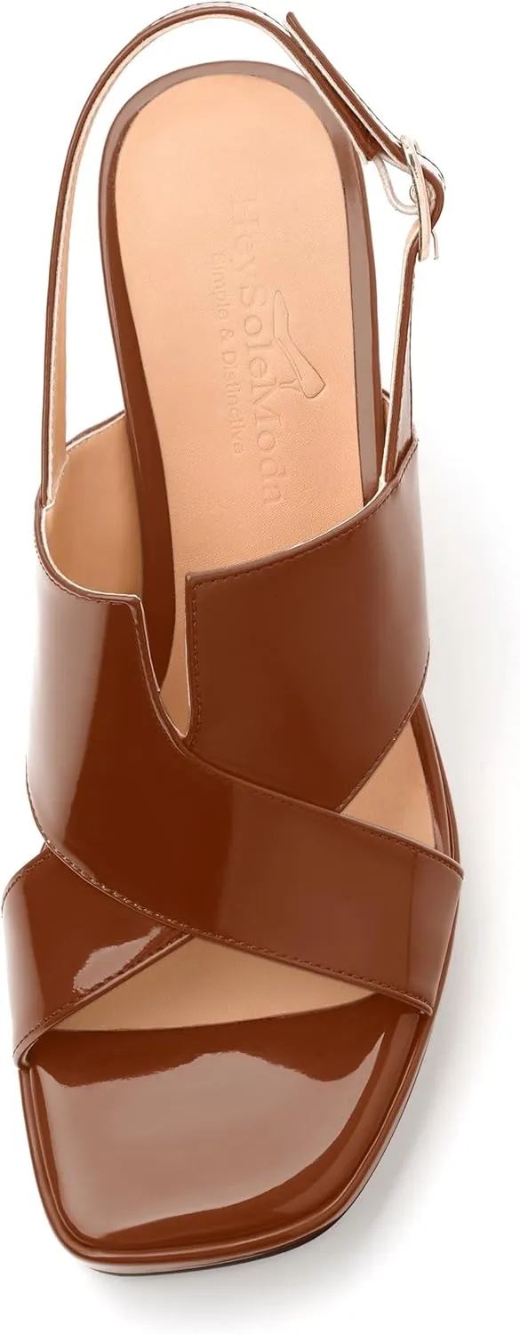 Womens Platform Ankle Strap Sandals, Square Toe Chunky Heel Leather Insole Sandals for Women, Block Heel Strappy Sandals with Buckle 3.3"