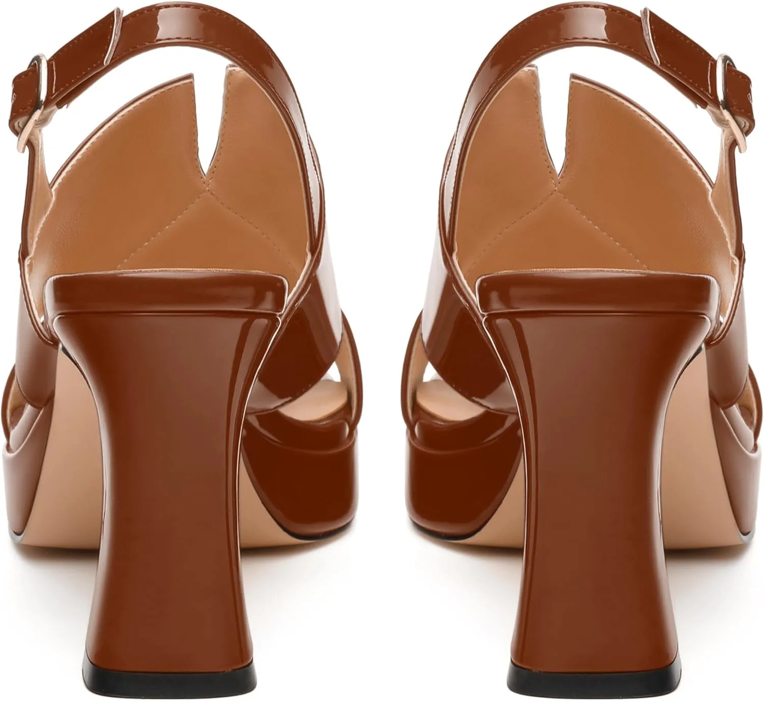 Womens Platform Ankle Strap Sandals, Square Toe Chunky Heel Leather Insole Sandals for Women, Block Heel Strappy Sandals with Buckle 3.3"
