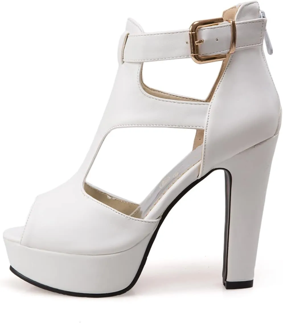Women's Platform Chunky Block High Heel Peep-Toe Dress Sandals