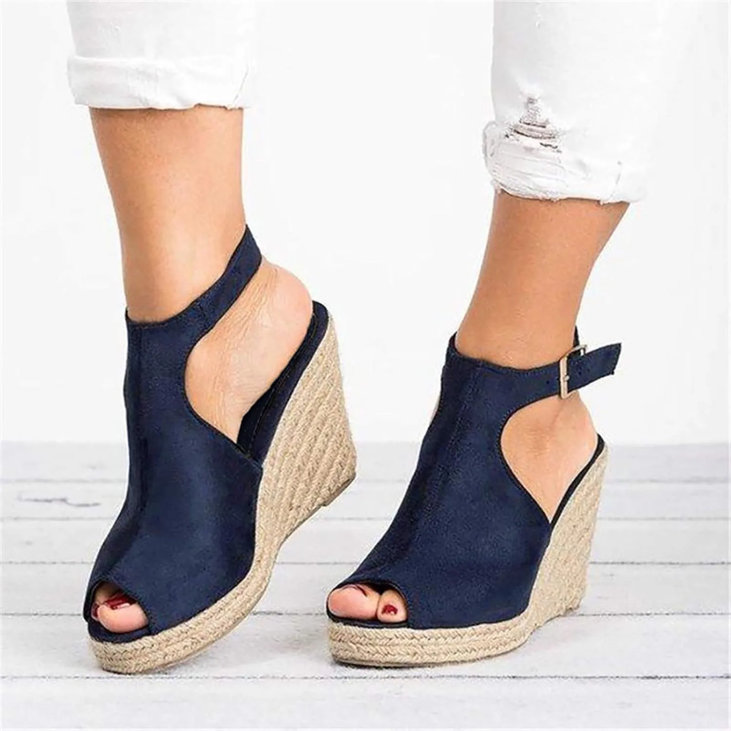 Women's Platform Espadrilles Wedge Sandals Open Toe Buckle Ankle Strap Espadrilles Comfortable Dressy Summer Shoes