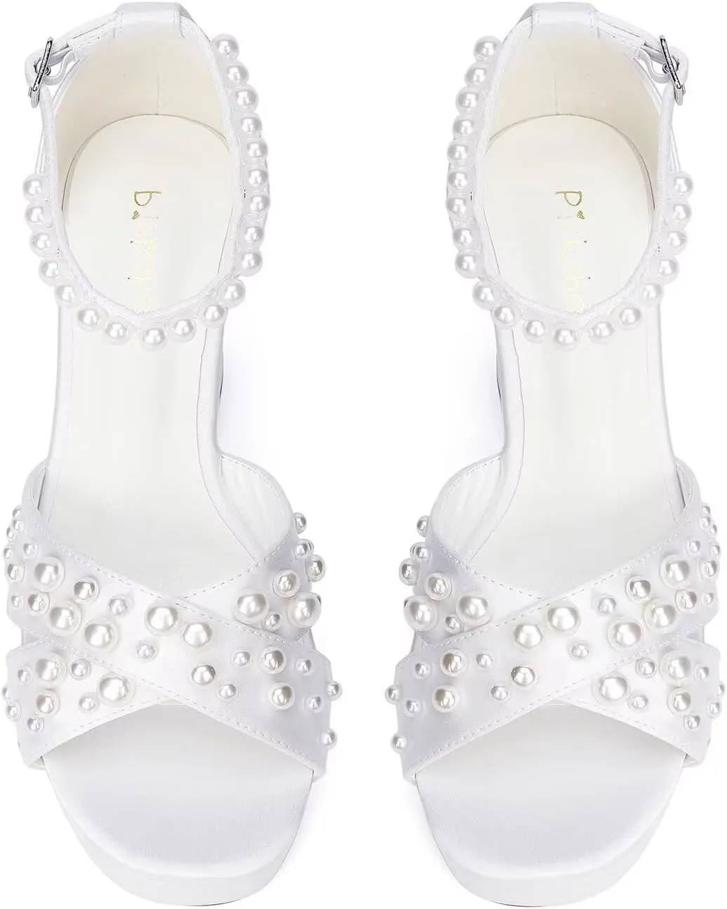 Women's Platform Heels Pearl Wedding Shoes for Bride Open Toe Chunky Heel Bridal Sandals