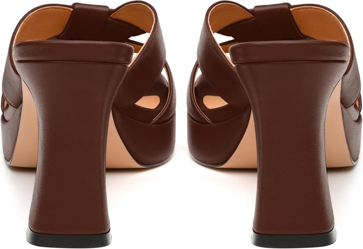 Womens Platform Sandals, Block High Heel Open Toe Slip-on Sandals for Women, Woven Straps Heeled Slippers with Leather Insole 3.3"