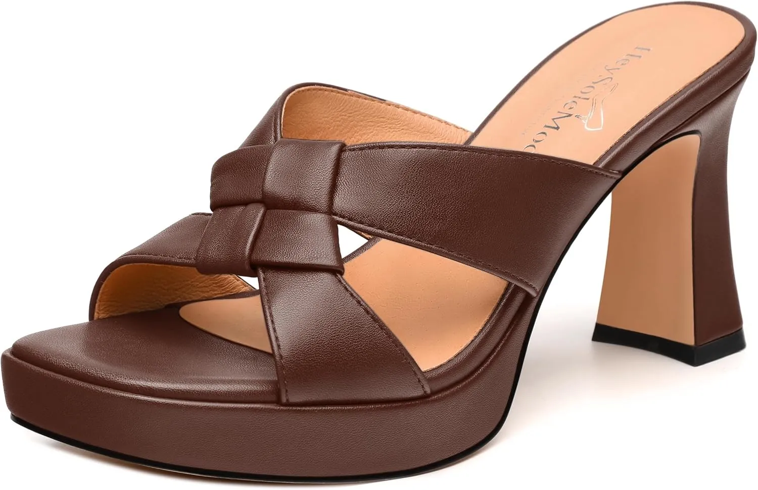 Womens Platform Sandals, Block High Heel Open Toe Slip-on Sandals for Women, Woven Straps Heeled Slippers with Leather Insole 3.3"