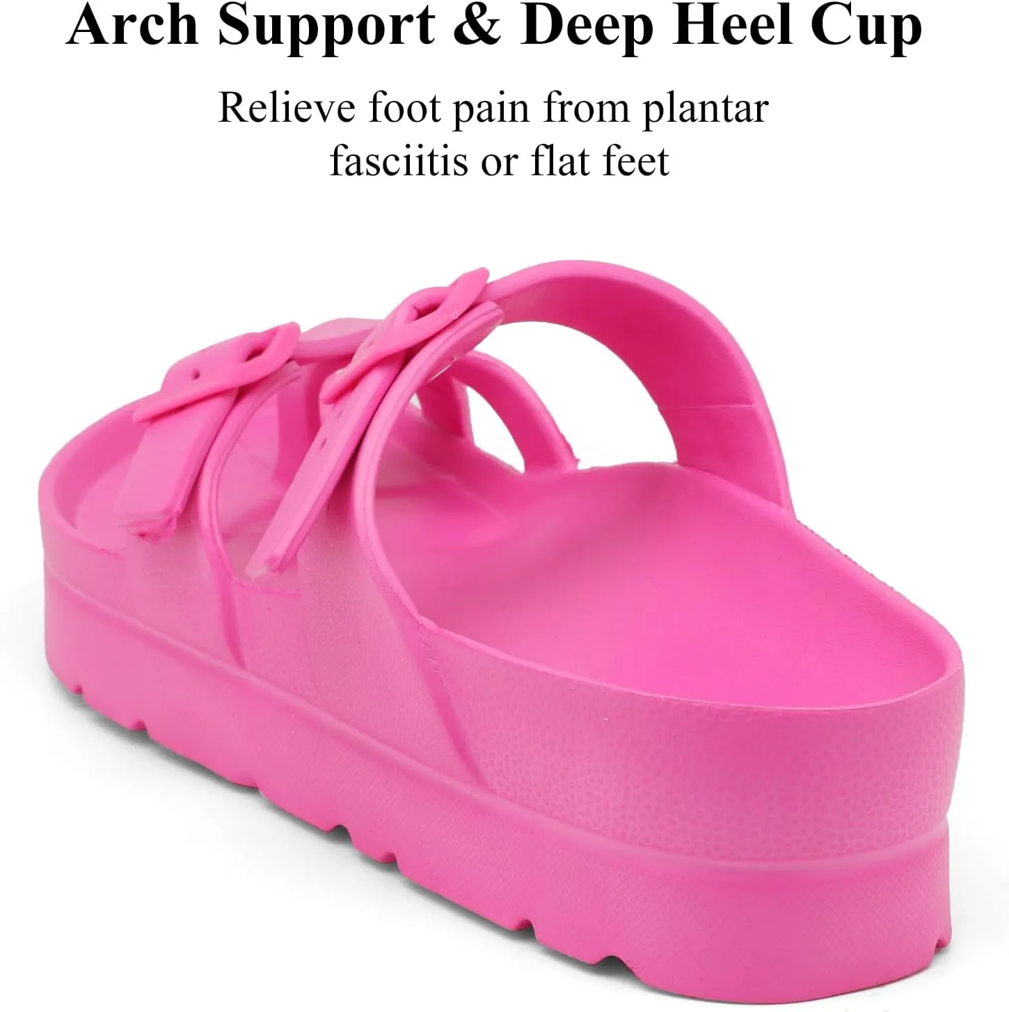 Womens Platform Sandals with Arch Support, Adjustable Buckle Beach Sandal Woman Comfort Lightweight Ultra Cushion EVA Slides