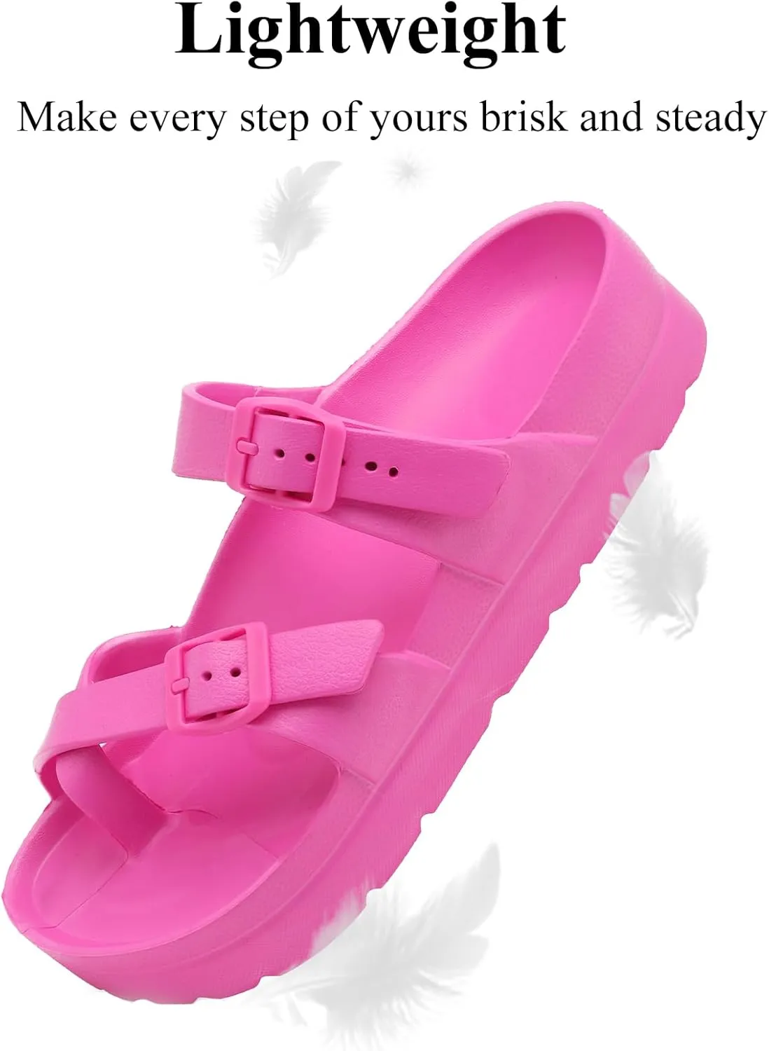 Womens Platform Sandals with Arch Support, Adjustable Buckle Beach Sandal Woman Comfort Lightweight Ultra Cushion EVA Slides