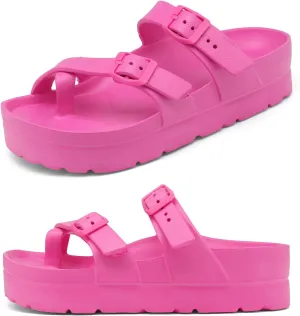 Womens Platform Sandals with Arch Support, Adjustable Buckle Beach Sandal Woman Comfort Lightweight Ultra Cushion EVA Slides