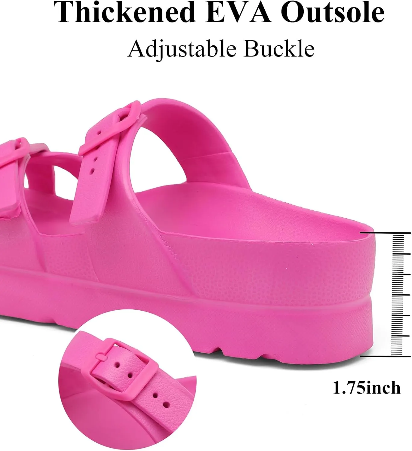 Womens Platform Sandals with Arch Support, Adjustable Buckle Beach Sandal Woman Comfort Lightweight Ultra Cushion EVA Slides