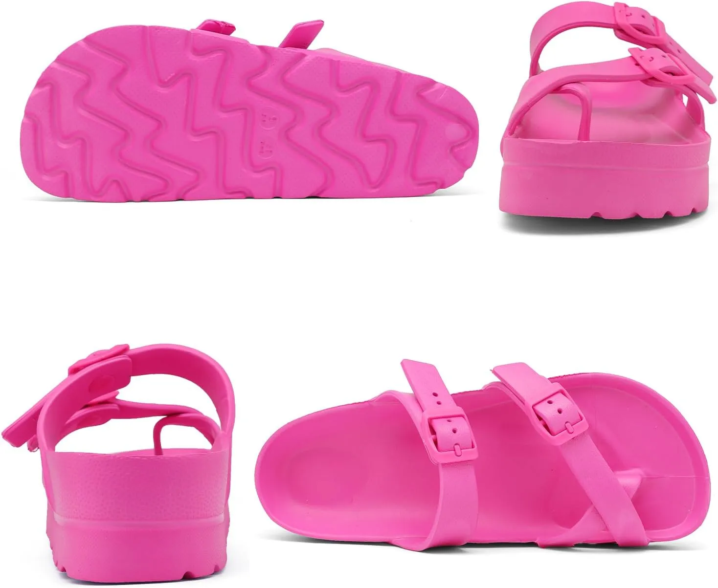 Womens Platform Sandals with Arch Support, Adjustable Buckle Beach Sandal Woman Comfort Lightweight Ultra Cushion EVA Slides