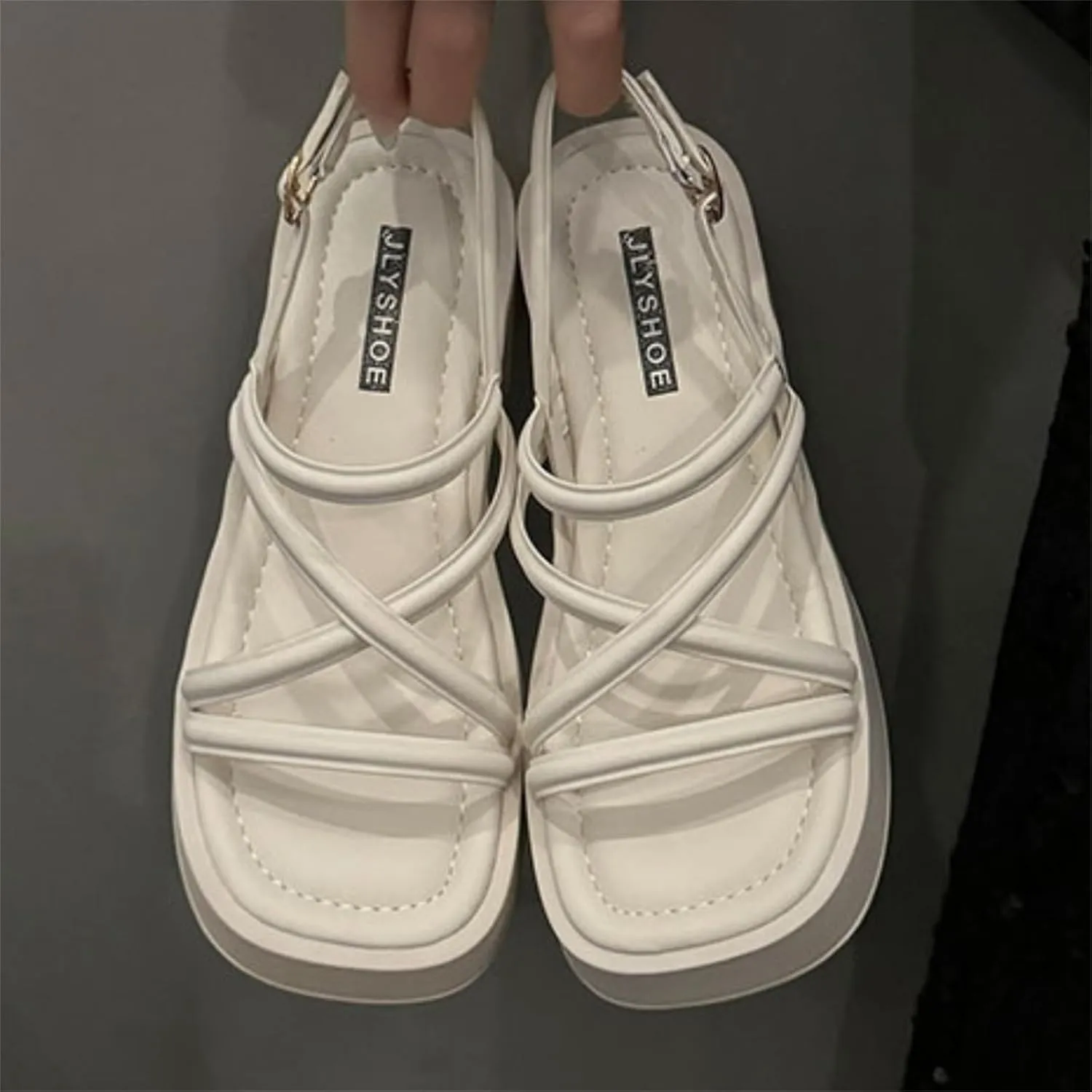 Women's Platform Wedge Chunky Heels Sandals with Adjustable Ankle Strap Summer Open Square Toe Boho Y2K Roman Sandals for Work Party Dress Walking