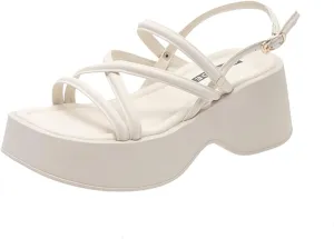 Women's Platform Wedge Chunky Heels Sandals with Adjustable Ankle Strap Summer Open Square Toe Boho Y2K Roman Sandals for Work Party Dress Walking