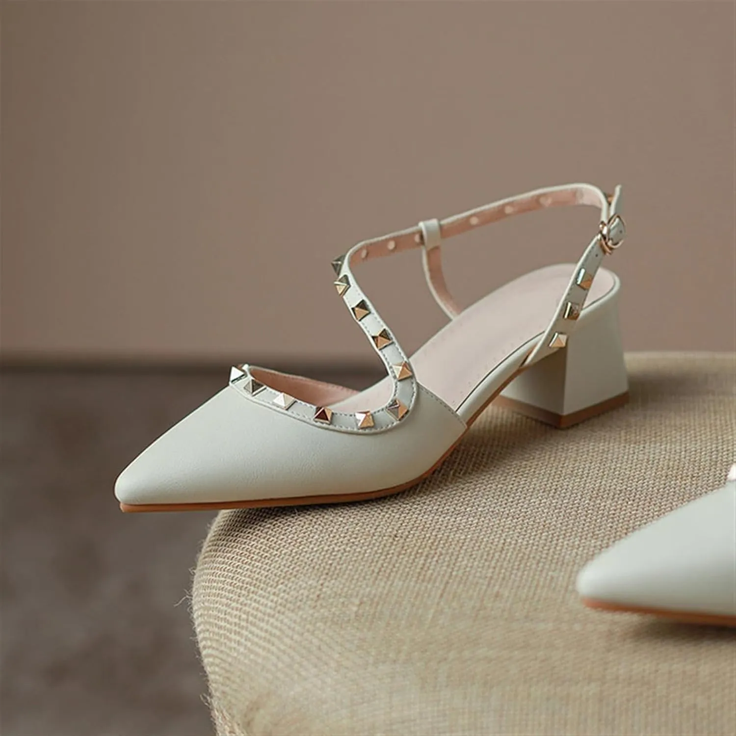 Women's Pointed Closed Toe Chunky Heels Sandals Strappy Block Heeled Sandals Wedding Party Work Pumps Shoes