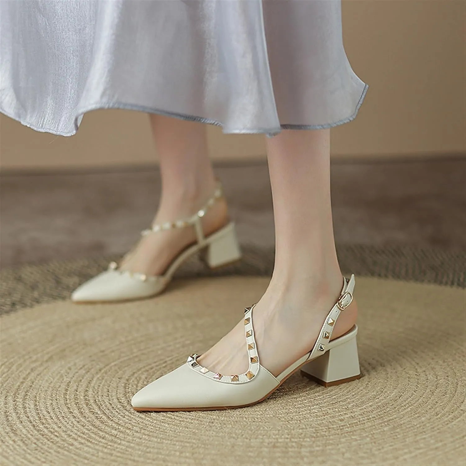 Women's Pointed Closed Toe Chunky Heels Sandals Strappy Block Heeled Sandals Wedding Party Work Pumps Shoes