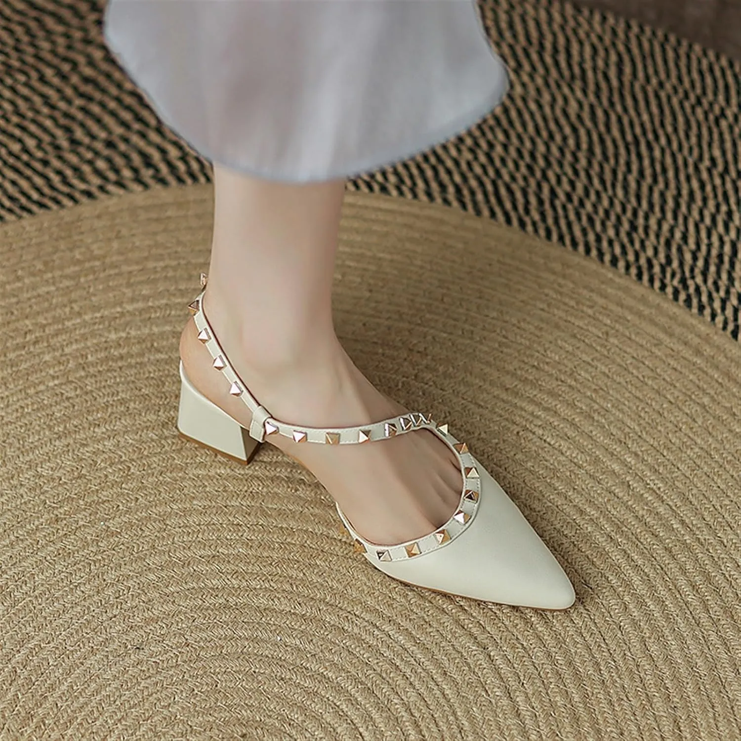Women's Pointed Closed Toe Chunky Heels Sandals Strappy Block Heeled Sandals Wedding Party Work Pumps Shoes