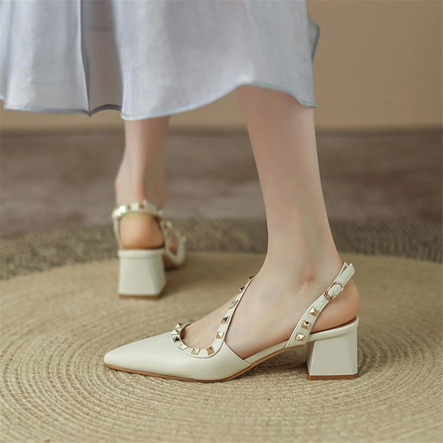 Women's Pointed Closed Toe Chunky Heels Sandals Strappy Block Heeled Sandals Wedding Party Work Pumps Shoes