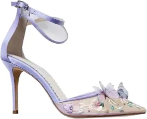 Women's Pointed Closed Toe High Stilettos Heels Mesh Embroidered Heel Sandals Pumps Party Dress Shoes