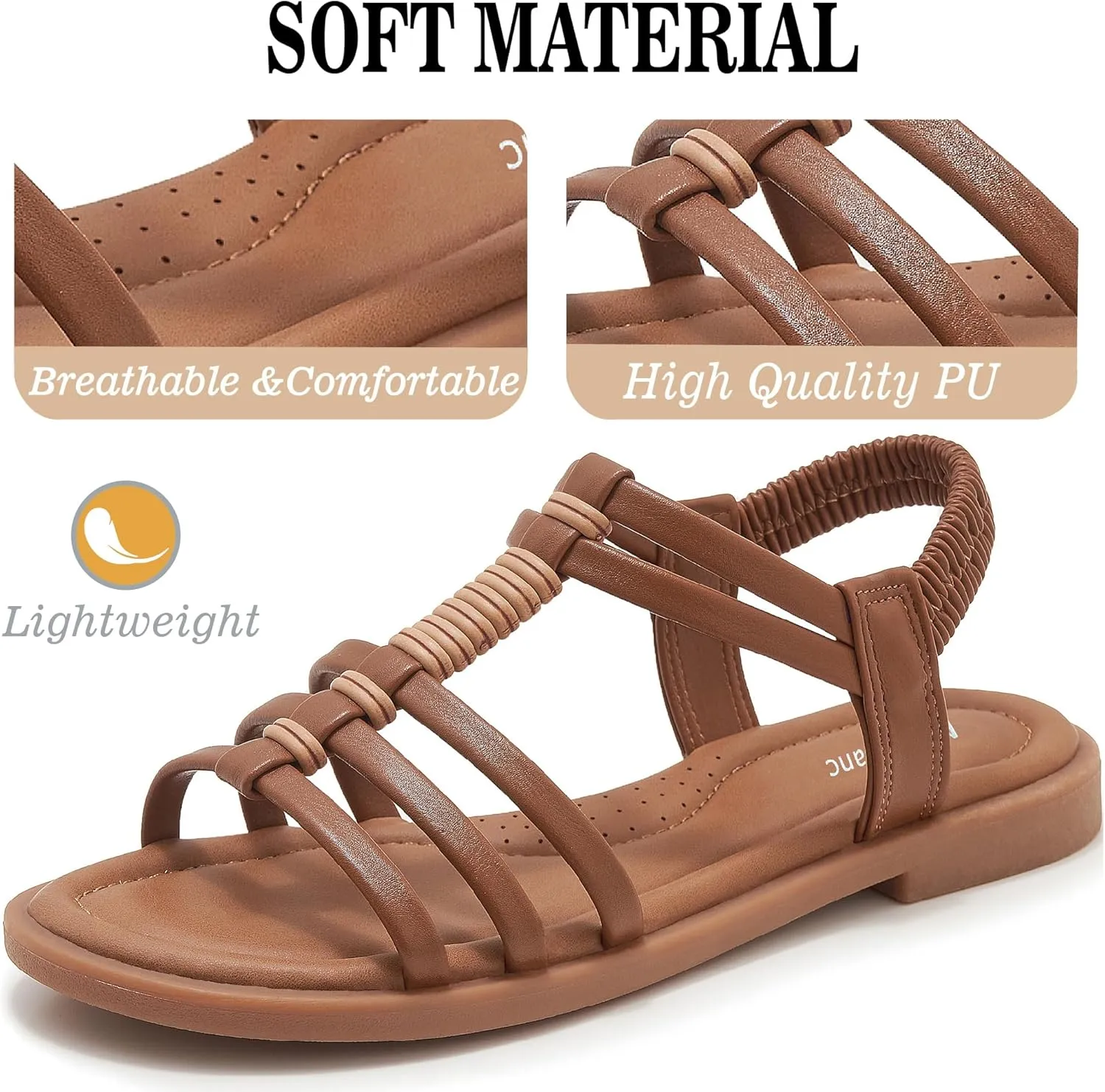 Womens Sandals Flats Shoes - Comfortable Summer Dressy Casual Ankle Elastic Slip on Walking Beach Sandal