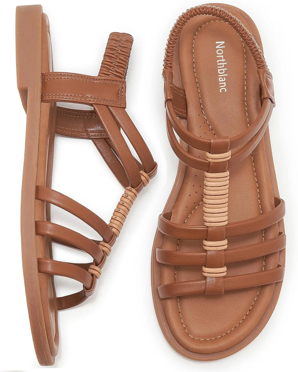 Womens Sandals Flats Shoes - Comfortable Summer Dressy Casual Ankle Elastic Slip on Walking Beach Sandal