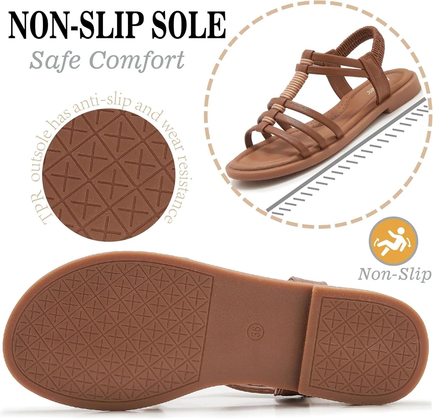 Womens Sandals Flats Shoes - Comfortable Summer Dressy Casual Ankle Elastic Slip on Walking Beach Sandal