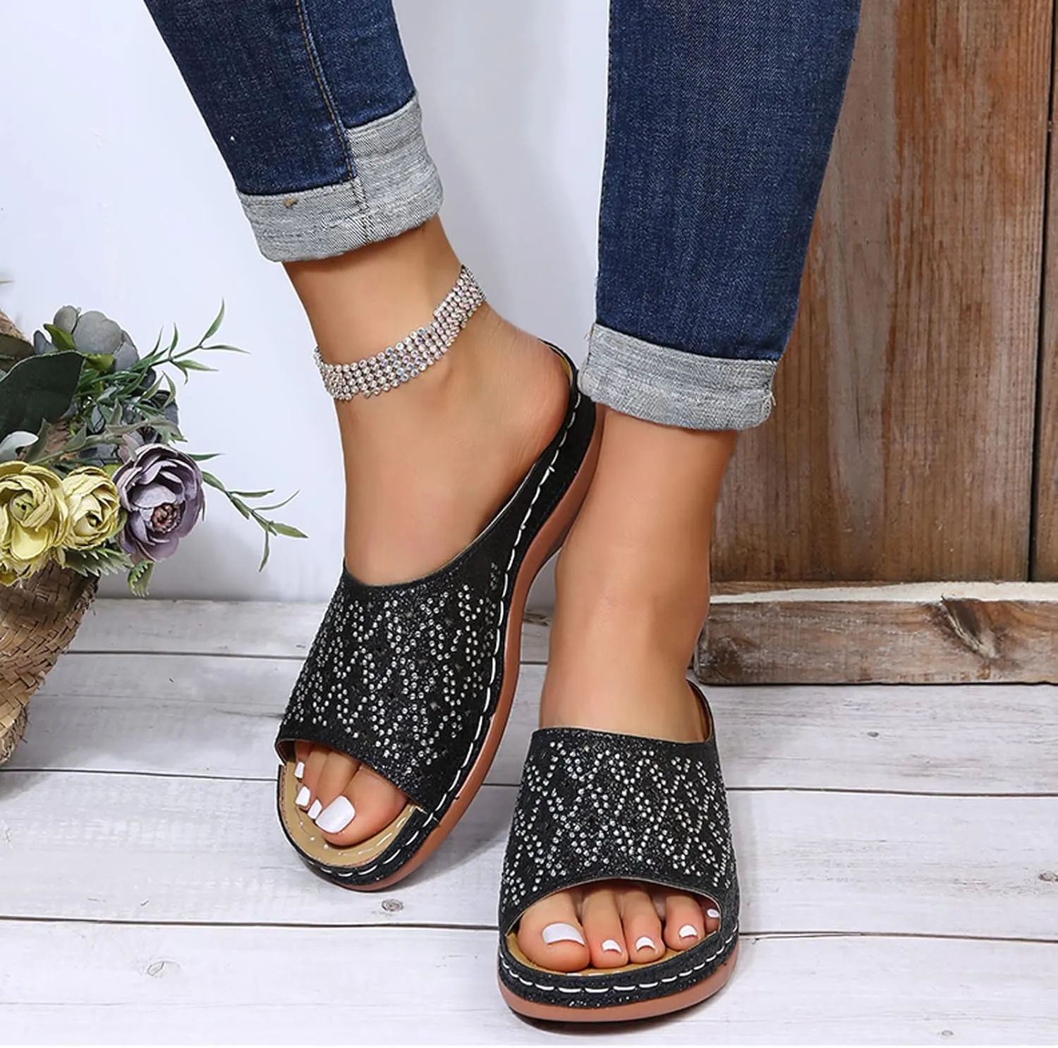 Womens Sandals with Arch Support Flip Flops Beach Non Slip Comfortable Wedge Shoes Walking All Day Arch Support Flip Flops for Woman With Comfortable Lightweight Orthtic Shoe