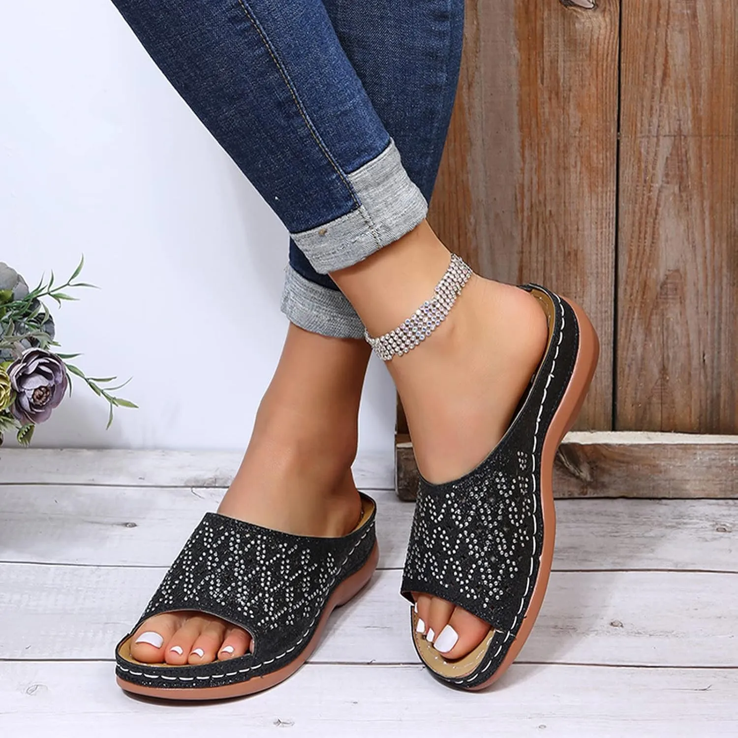 Womens Sandals with Arch Support Flip Flops Beach Non Slip Comfortable Wedge Shoes Walking All Day Arch Support Flip Flops for Woman With Comfortable Lightweight Orthtic Shoe