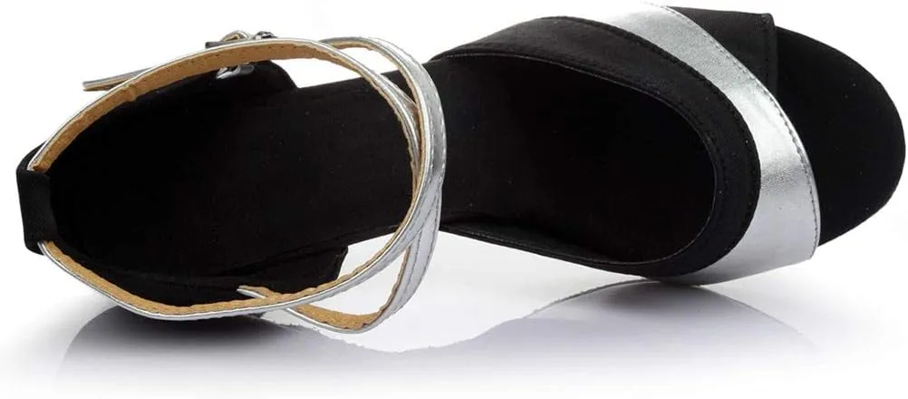 Women's Satin Latin Dance Shoes Wide Width Heeled Sandals Ballroom Salsa Tango Practice Performance Dancing Shoes