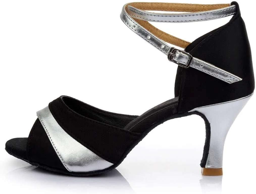 Women's Satin Latin Dance Shoes Wide Width Heeled Sandals Ballroom Salsa Tango Practice Performance Dancing Shoes