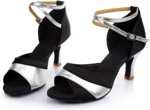 Women's Satin Latin Dance Shoes Wide Width Heeled Sandals Ballroom Salsa Tango Practice Performance Dancing Shoes